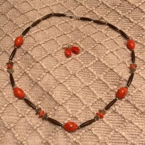 Beaded necklace and earrings set